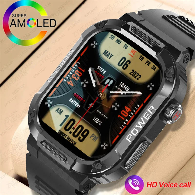 Rugged Military Smart Watch Men For Android IOS Ftiness Watches Ip68 Waterproof 2.01'' AI Voice Bluetooth Call Smartwatch 2024