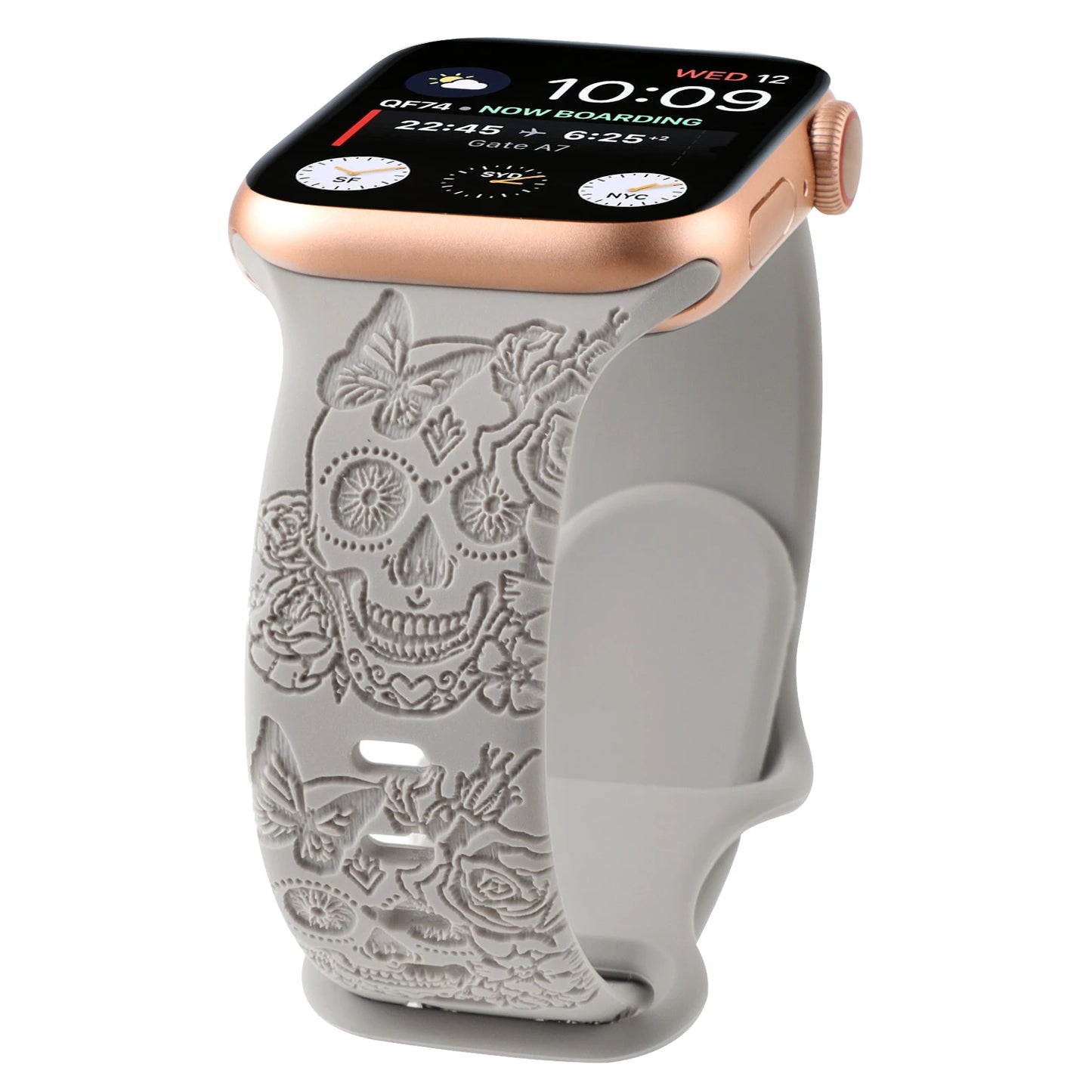 Skull Engraved Strap For Apple Watch Band Ultra 2 49mm 45 44 40 41 42 38mm Floral Silicone Bracelet For iWatch Series 8 9 765 SE