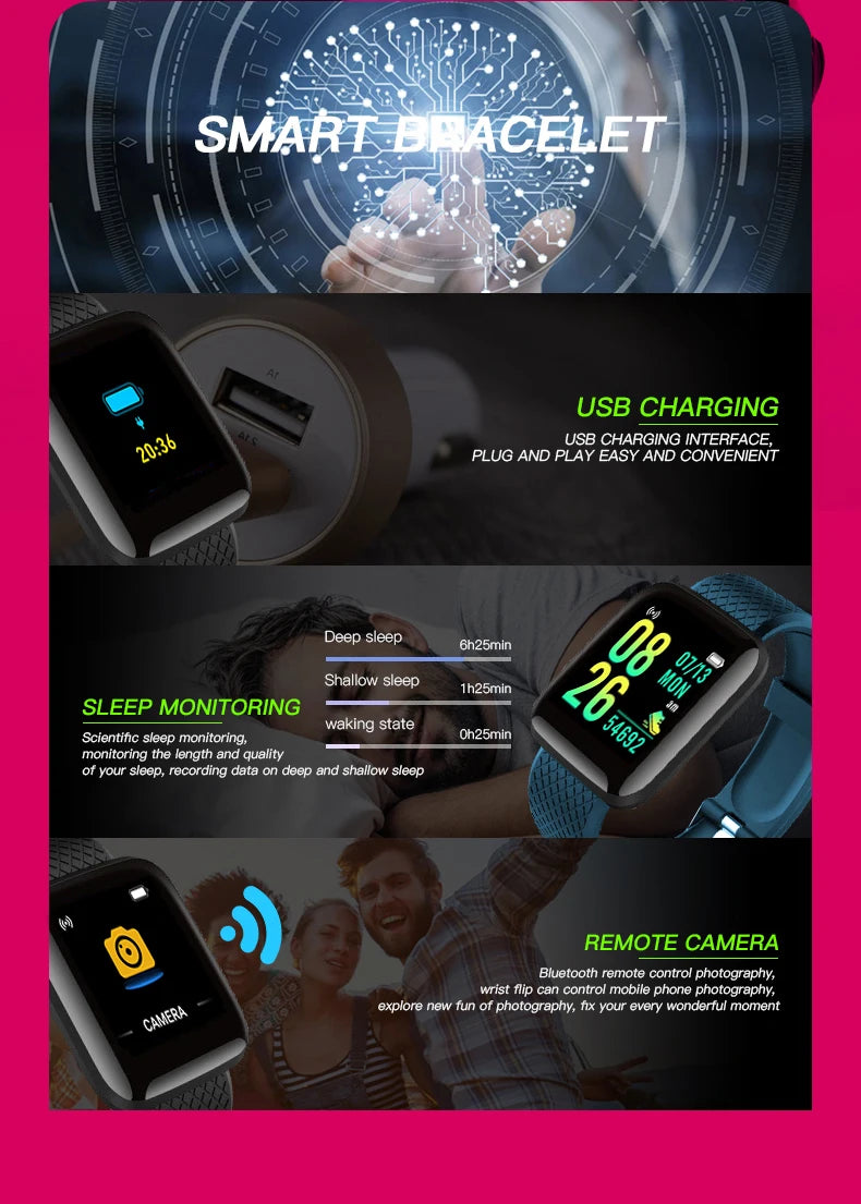 Multifunction Smart Watch Message Remind Control Bluetooth Fitness Heart Rate Sport Step Calories Smartwatch For Men Women Kids