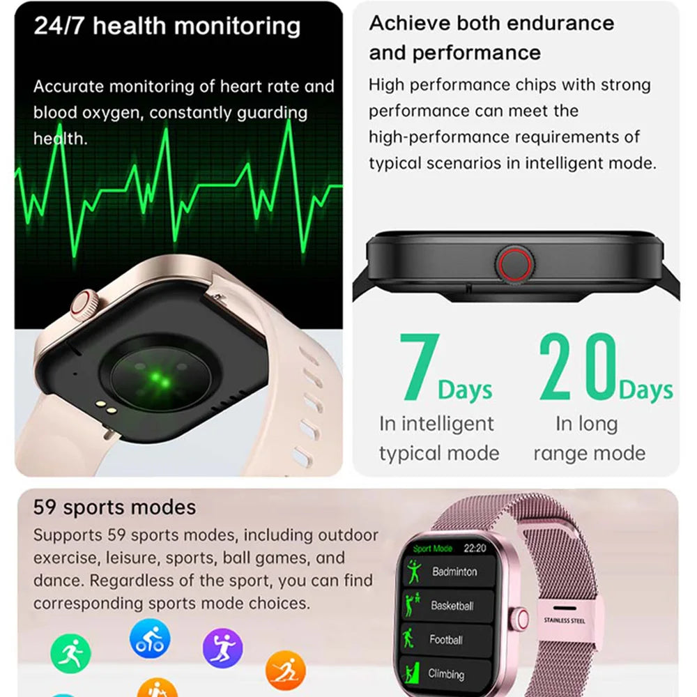 Youth GTS Smartwatch 2.01” HD 240*293 Mens And Womens Health Monitoring Notifications Bluetooth Call Extravagant Watches Ladies