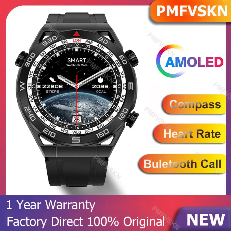 2024 AMOLED Smart Watch Man Bluetooth Answer Call Sport Watch GPS Track Compass IP68 Waterproof Smartwatch DT Ultimate