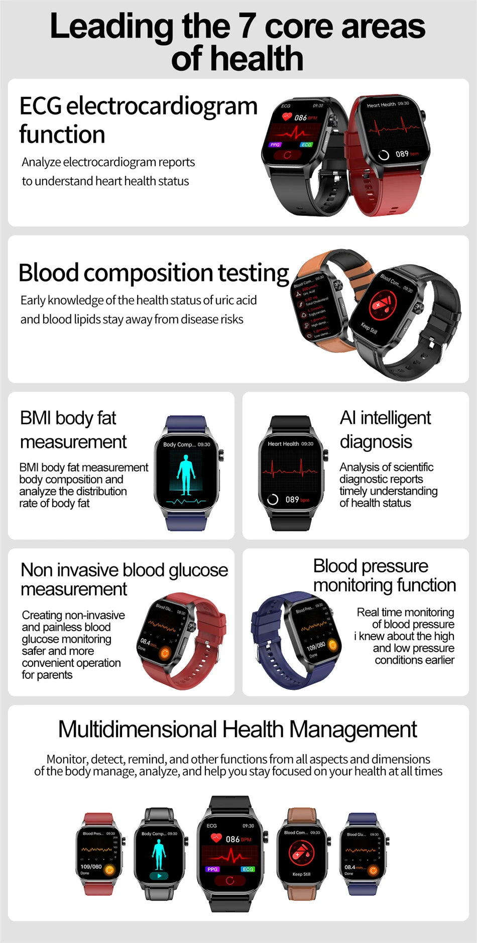 ECG Heart Monitor SOS Bluetooth Call Waterproof Sports Smartwatch 2.04'' HD Screen AI Medical Diagnosis Men Smart Watch 2024 New