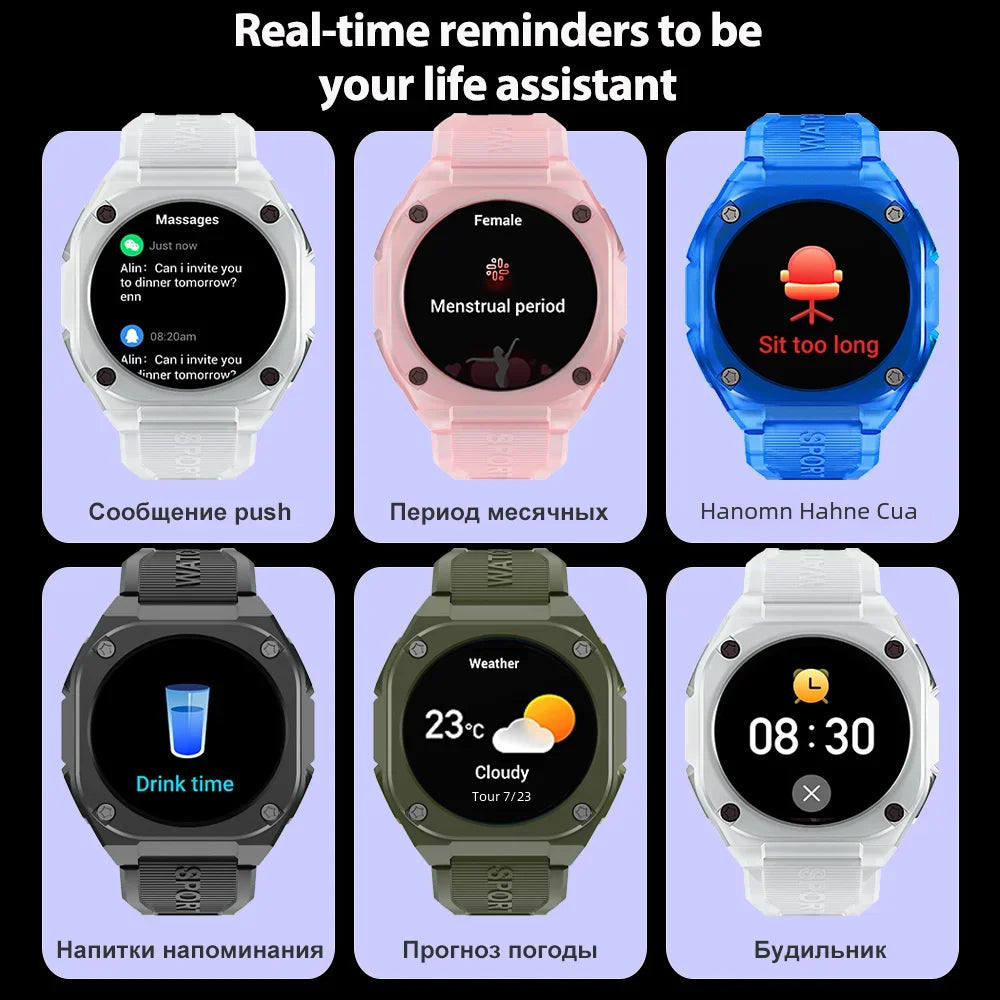 5ATM Waterproof Smartwatch AMOLED Screen for Men Women Smartwatch with Compass Sports Bracelet Young Health Fashion Clock 2024