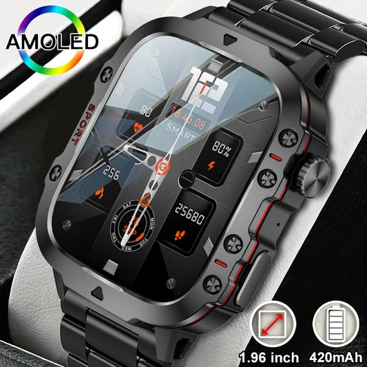 2024 New Rugged Military Smart Watch Men For Android IOS Ftiness Watch IP68 Waterproof 1.96'' AI Voice Bluetooth Call Smartwatch