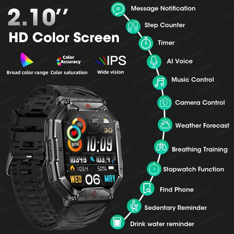 2024 NEW Flashlight Outdoor Sports Smart Watch Men 2.1 " 650mAh Compass Smartwatch BT Call GPS Trajectory watches For Xiaomi iOS