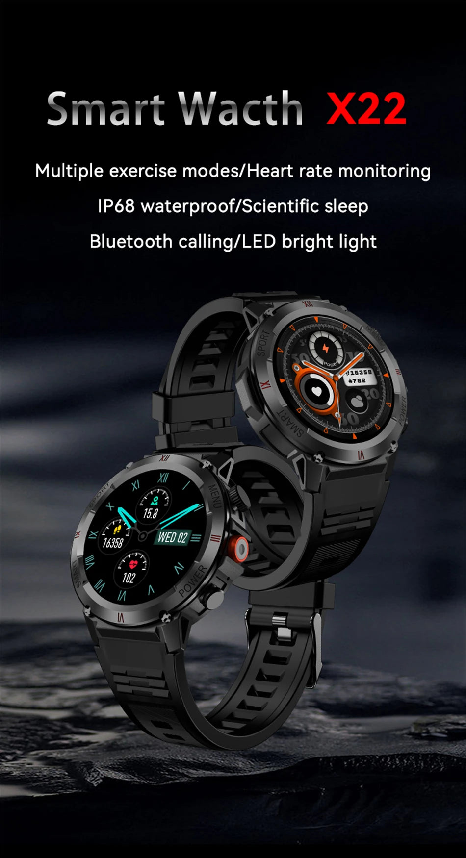 2024 New For Huawei Smart Watch Men LED Flashlight Heart Rate Outdoor Sport Fitness IP68 Waterproof Bluetooth Call Smartwatch