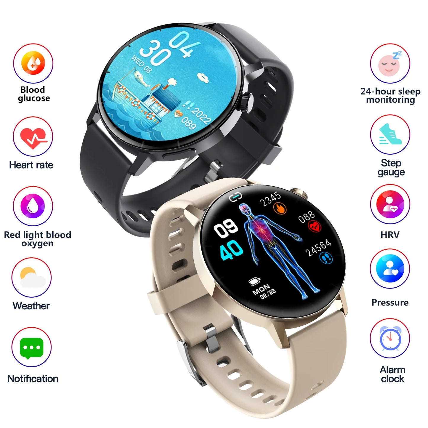 Smart Watch 2024 Bluetooth Call Heart Rate Blood Glucose Blood Oxygen Monitoring Fitness Tracker Smartwatch For Men And Women