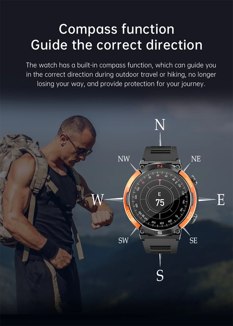 LIGE 2024 Compass Outdoor Sports Military Smart Watches IP68 Waterproof Bluetooth Call Men Smartwatch Health Monitoring Bracelet