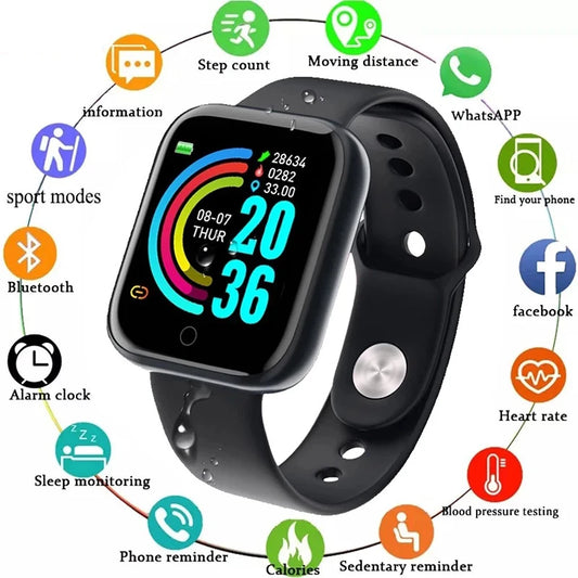 Y68 Smart Watch Men Women Heart Rate Oxygen Blood Pressure Monitoring Multi-Function Sleep Monitoring Smartwatch for Ios Android