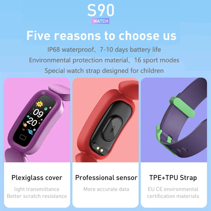 S90 Smart Bracelet Kids Alarm Clock Learning Heart Rate Sleep Monitoring Bluetooth Sports Pedometer Bracelet