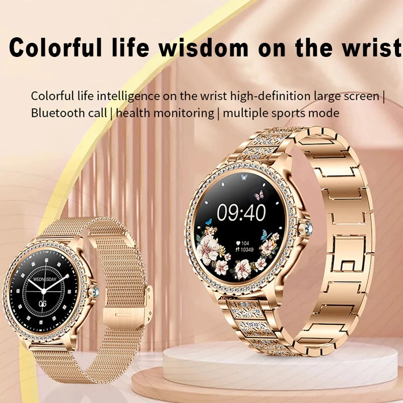 2024 New Gold Luxury Smart Watch Women 1.32Inch HD Screen Sports Custom Dial Heart Rate Voice Call Smart watch For Gift Ladies