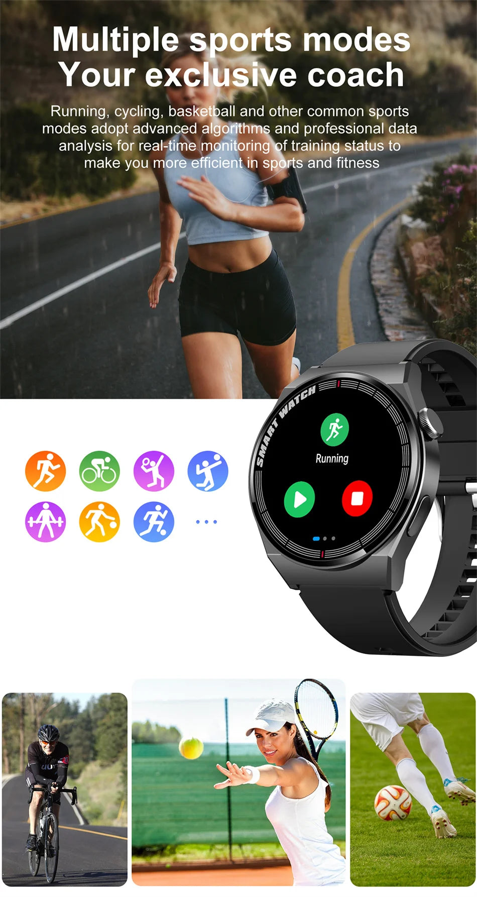 2024 New ECG+PPG Smart Watch Men For Android IOS WATCH 3  AMOLED 390*390 HD Screen IP68 Waterproof Bluetooth Call SmartWatch