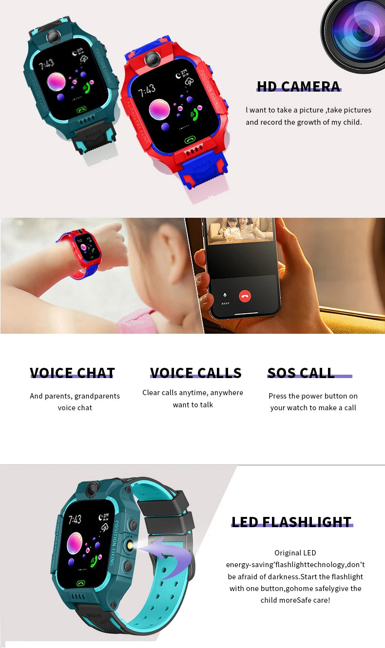 Kids Smart Watch 2023 New Sim Card Smartwatch For Children Sos Call Phone Camera Voice Chat Photo Boy Girl Gift Color Screen Q19