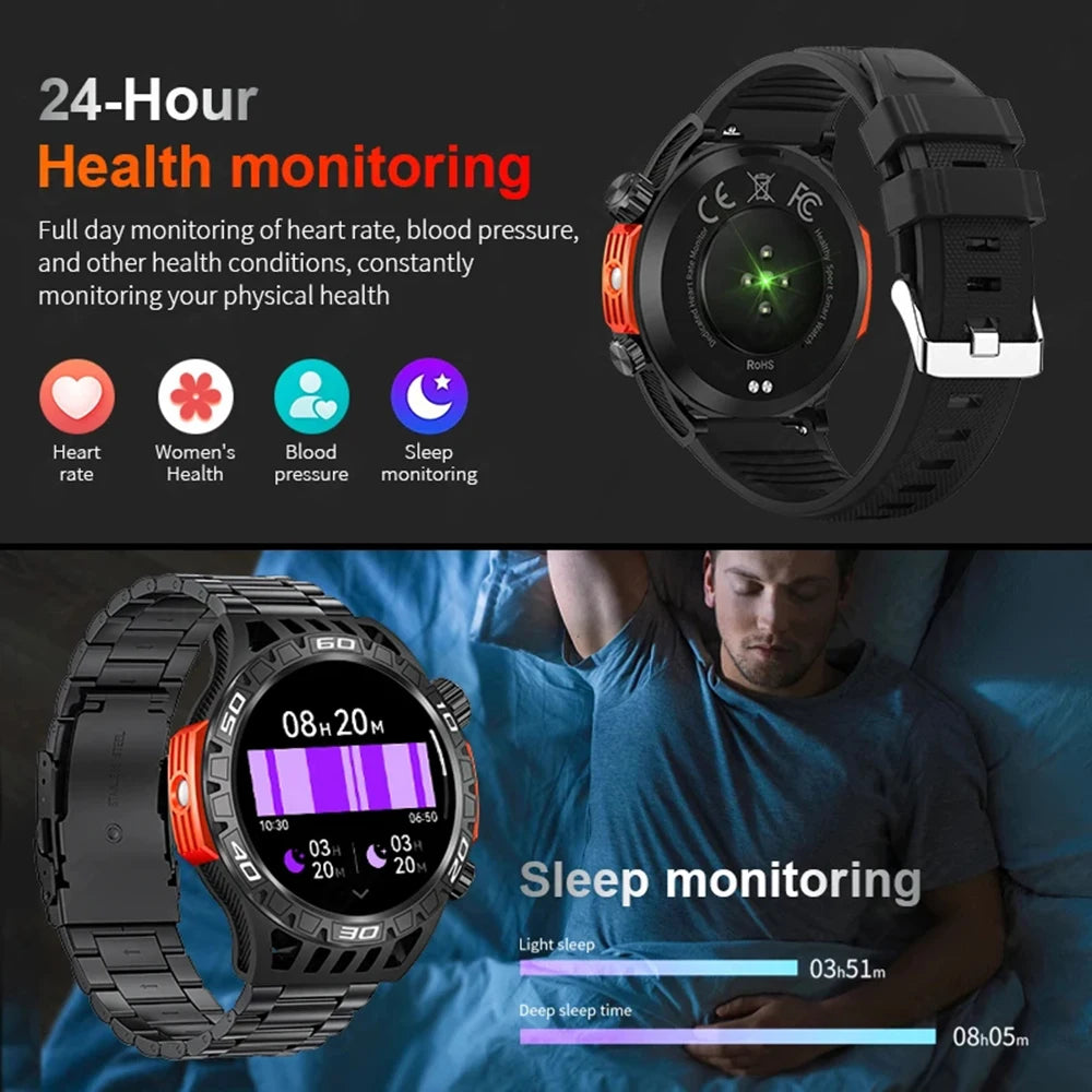 New Smart Watch Men With LED Flashlight Sports Fitness Watch IP68 Waterproof Health Monitoring Bluetooth Call Smartwatch 2024