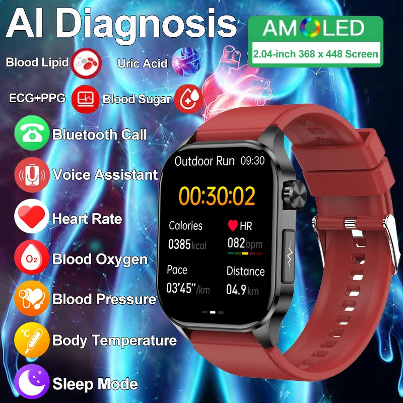 2024 New Blood Lipids Uric Acid Blood Glucose Smart Watch ECG+PPG+HRV Body Composition BMI Body Fat Measurement Smartwatch Men