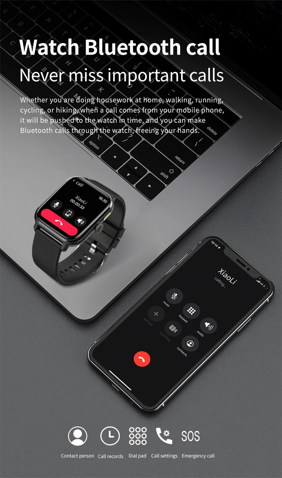 2024 New GPS Sports Smart Watch Men's 1.85 inch Health Tracker Voice Call Women Watches Blood Sugar Meter Smartwatch For Xiaomi