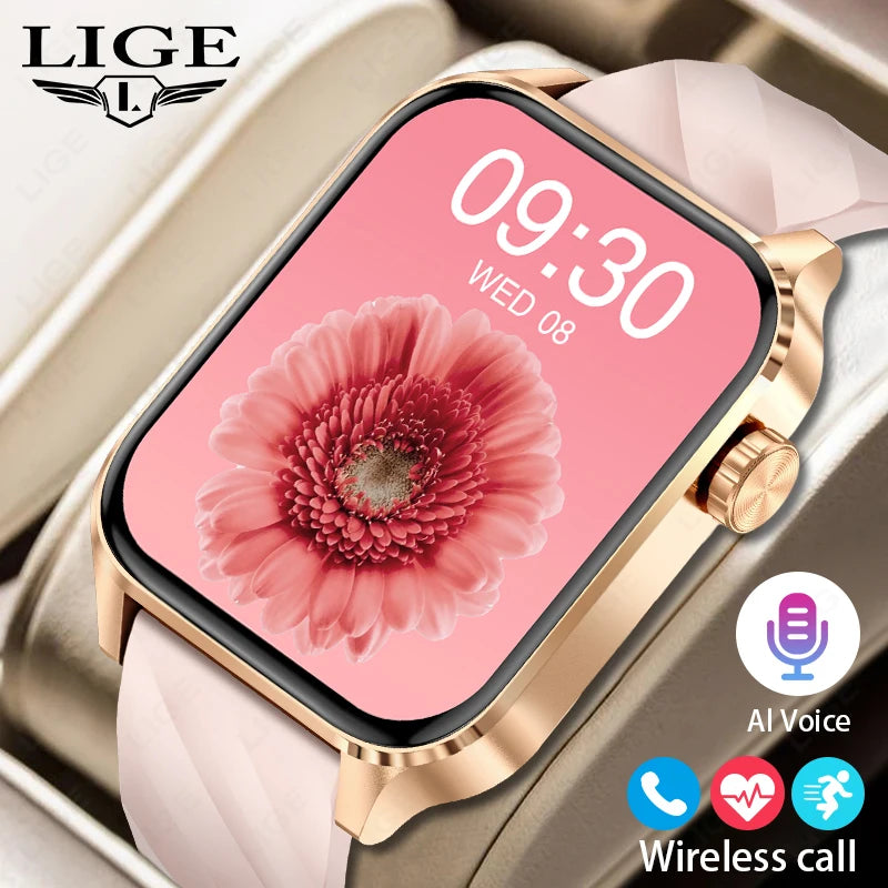 LIGE Smart Watch Women 1.85'' HD Screen Blood Pressure Oxygen Health Monitoring Bluetooth Call Waterproof Men's Smartwatch 2024