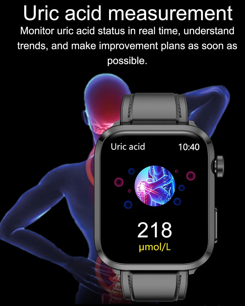 2024 New Laser Therapy Uric Acid Non invasive Blood Glucose Smart Watch Men Bluetooth Call Blood Lipid Blood Oxygen Smartwatch