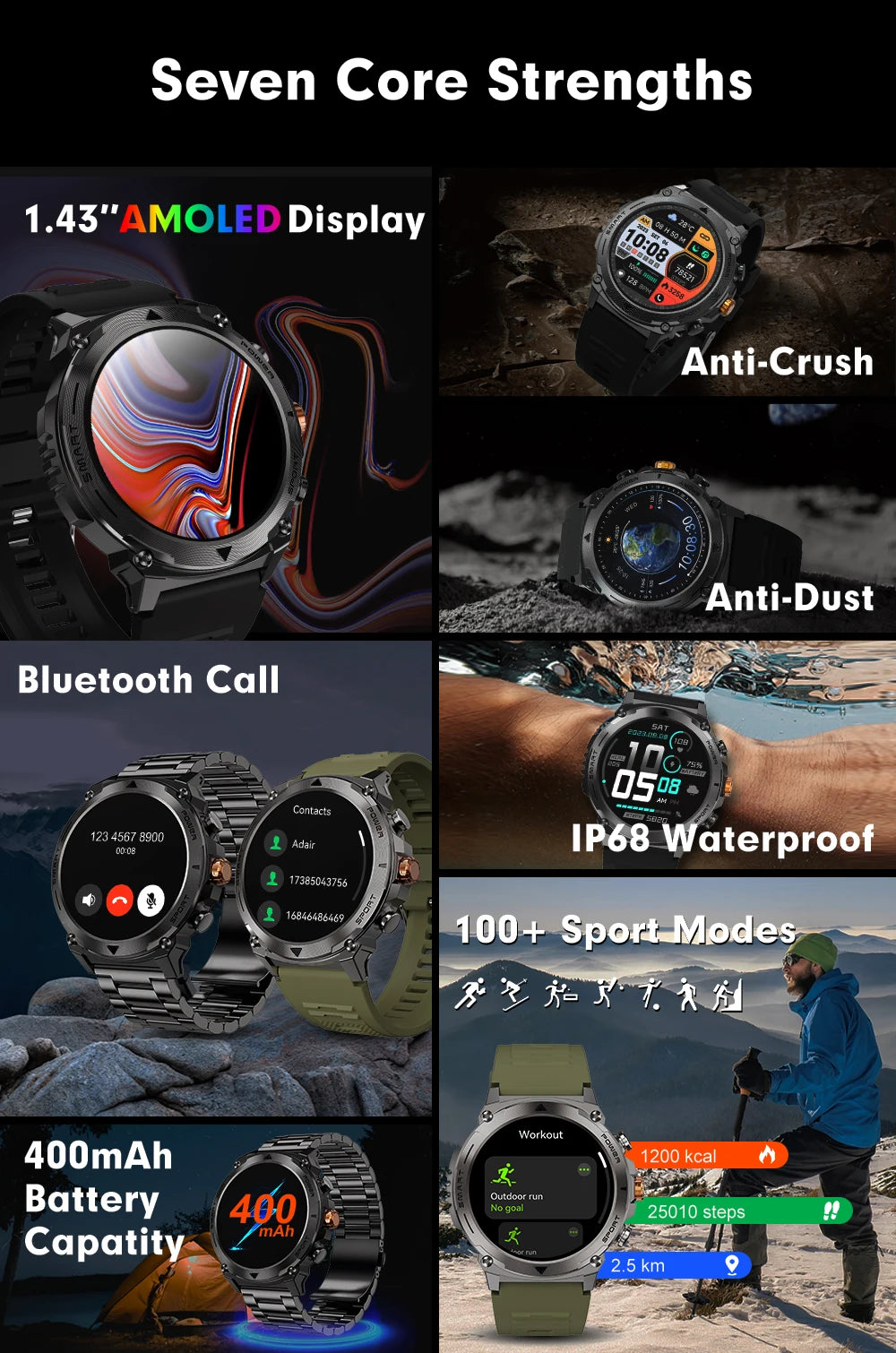 2024 New For Huawei Xiaomi Men Sports Smartwatch Bluetooth Call 400mAh Battery 100+ dial IP68 Waterproof Men Sports Smartwatch