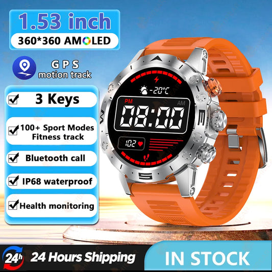 Men's Smartwatch Bluetooth Call 1.53" 360*360 HD Screen Heart rate IP68 Waterproof Rotary button Women's Smartwatch Man 2024 NEW