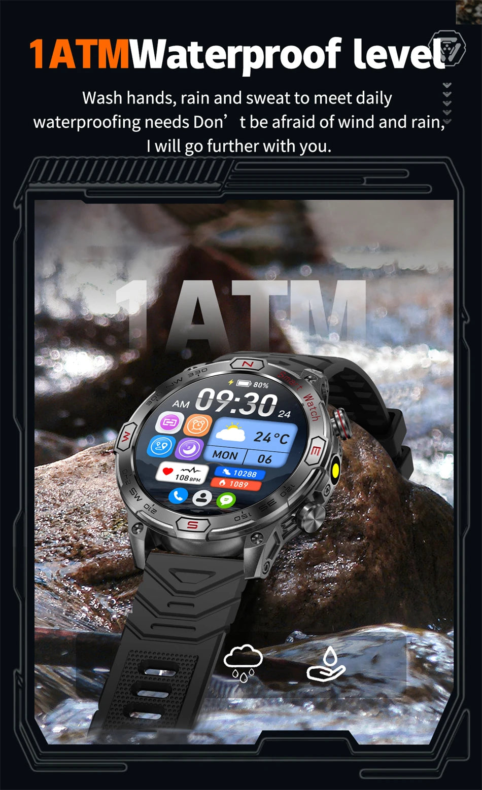 LED Flashlight Smartwatch Men 450mAh Large Battery Health Monitoring IP68 Waterproof Bluetooth Call Smart Watch Men 2024 New