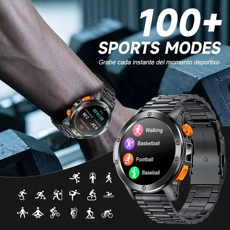 2024 New Smart Watch AMOLED Smart Watch Men with Flashlight Sports Waterproof Fitness Tracker Bluetooth Call Smartwatch Man+Box