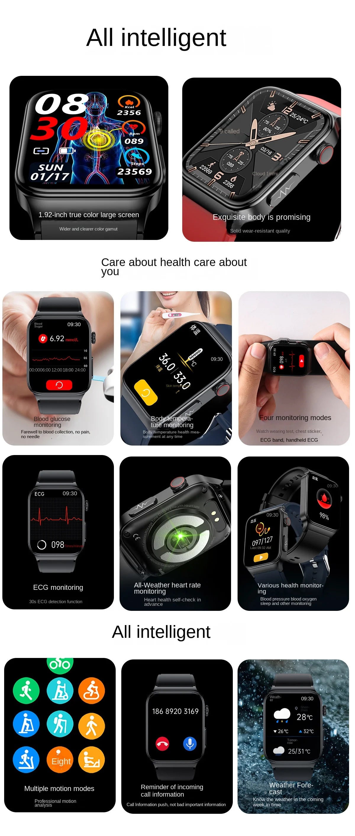 2024 Smartwatch E500 Men Smart Watches ECG+PPG Heart Rate Monitoring Blood Pressure Body Temperature Outdoor Fitness Tracker