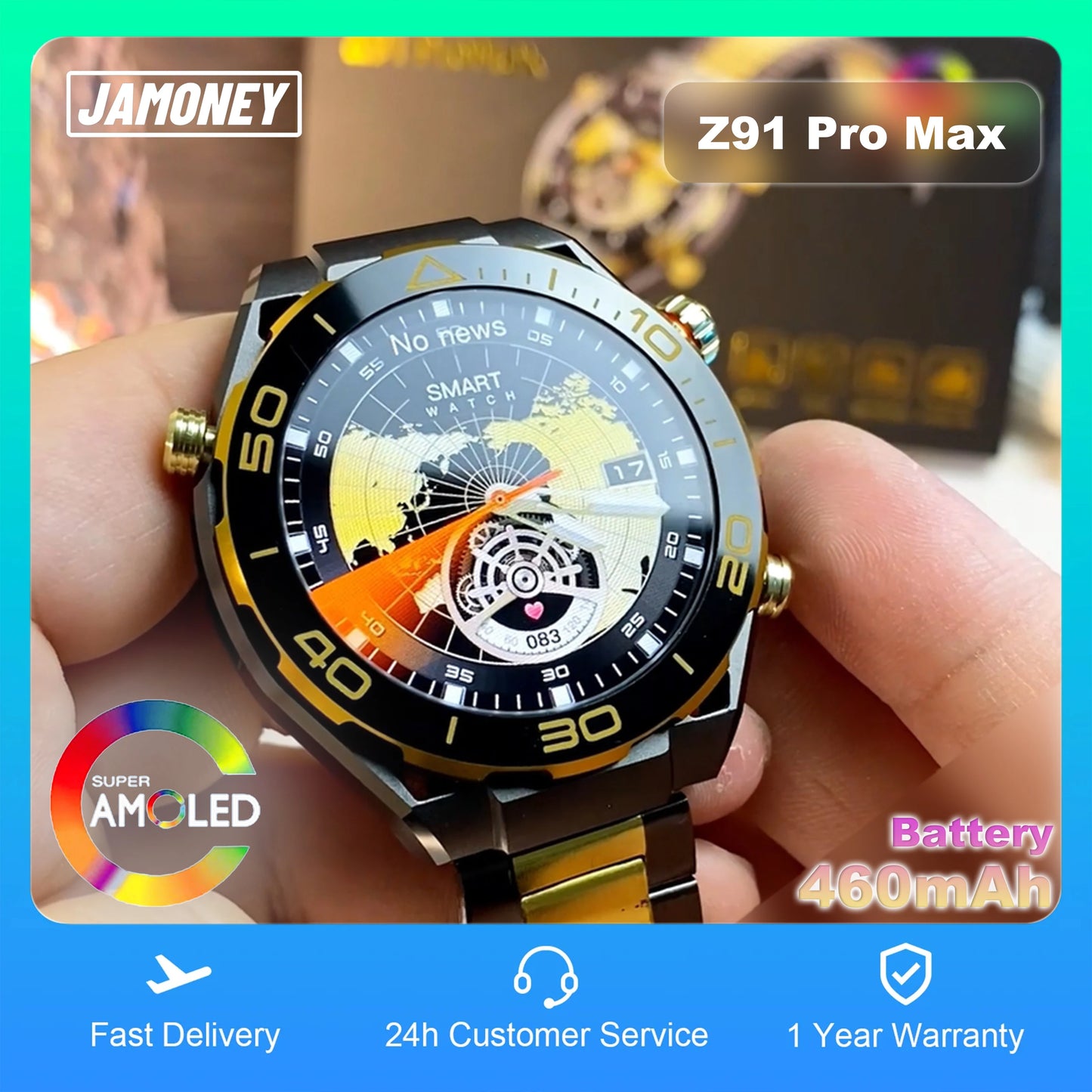 2024 New Product Fashion Z91 Pro Max Sport Smartwatch Amoled 1.52" Round Metal Strap Bt Call Heart Rate Men Android Smart Watch